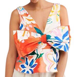 Hutch Meggy Bow Top Colorful Print Oversized Bow Statement Top Women's Size L